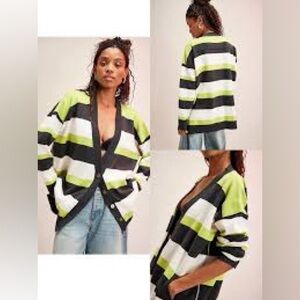 Free People League Of Her Own oversized cardigan in the Carbon Lime Combo